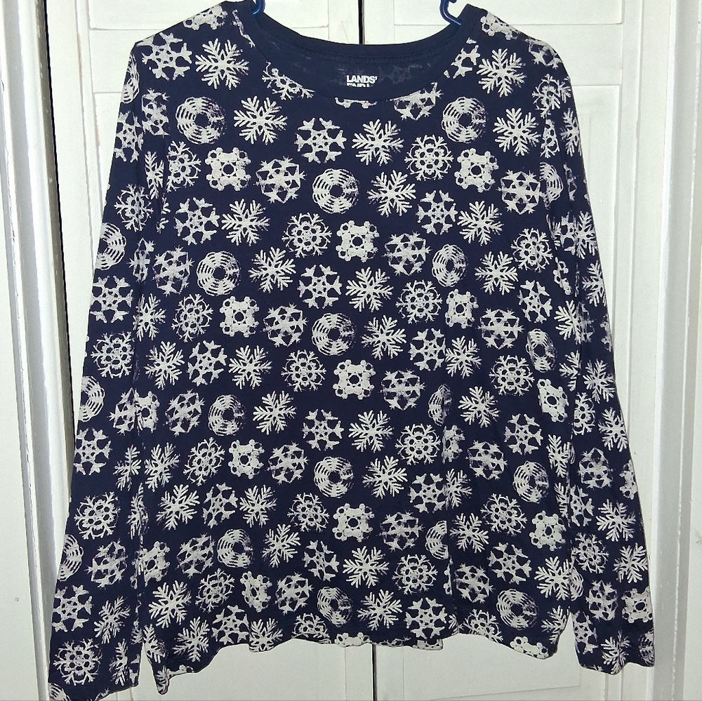 Lands' End Youth 10-12 Navy Snowflake Sweater